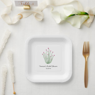 Pink Flower Ocotillo Cactus Bridal Shower Paper Plate