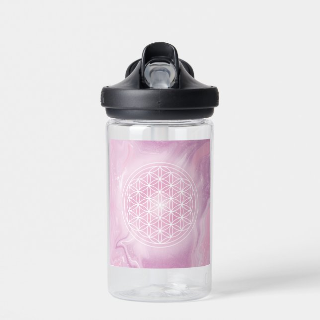 pink, flower of life, sacred geometric,mandala,zen water bottle (Front)