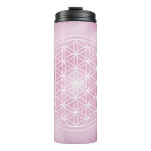 pink, flower of life, sacred geometric thermal tumbler