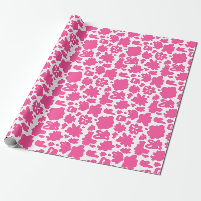 Pink Flower Painting Pattern Wrapping Paper (Unrolled)