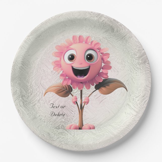 Pink Flower Paper Plate (Front)