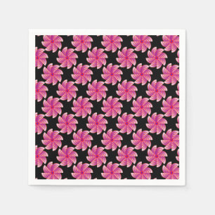 Pink flower patter black background napkin