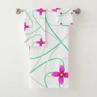 Pink flower Pattern Bath Towel Set