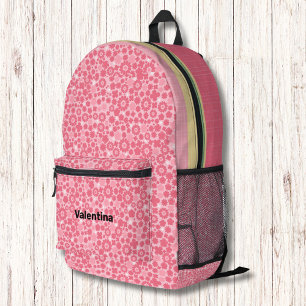 Pink Flower Pattern Floral Modern Monogram Printed Backpack