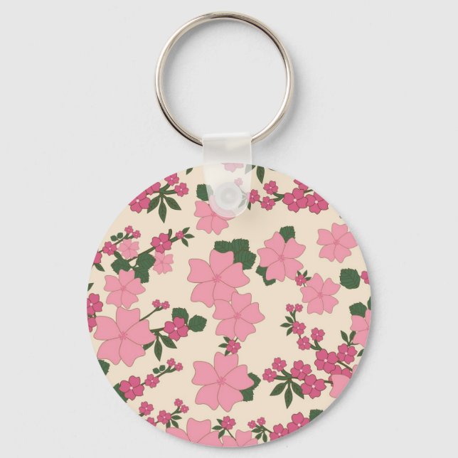 Pink Flower Pattern Key Ring (Front)