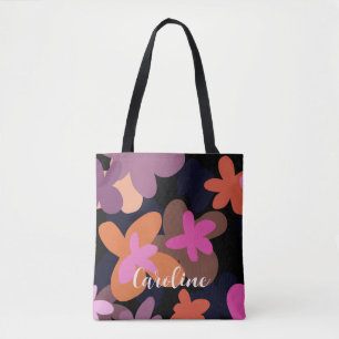 Pink flower pattern tote bag