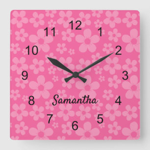 Pink Flower Patterned Wall Clock
