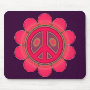 PINK FLOWER PEACE SIGN MOUSE PAD