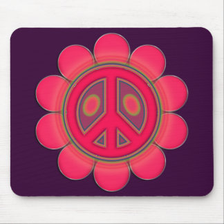 PINK FLOWER PEACE SIGN MOUSE PAD