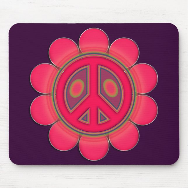 PINK FLOWER PEACE SIGN MOUSE PAD (Front)