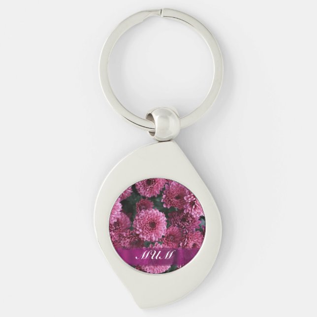 Pink flower personalised mother key ring (Front)