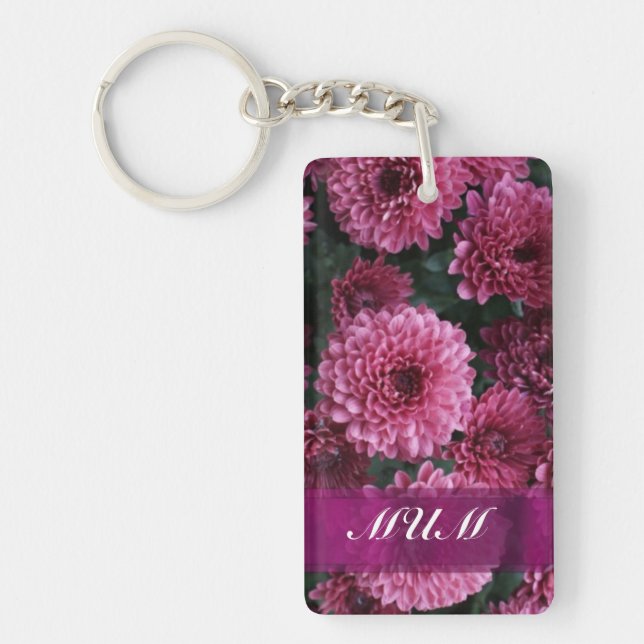 Pink flower personalised mother key ring (Front)