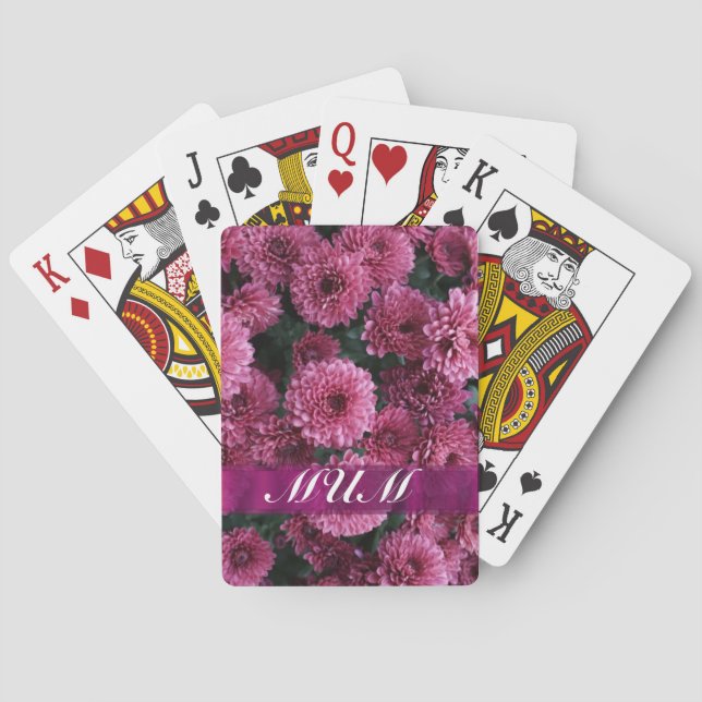 Pink flower personalised mother playing cards (Back)