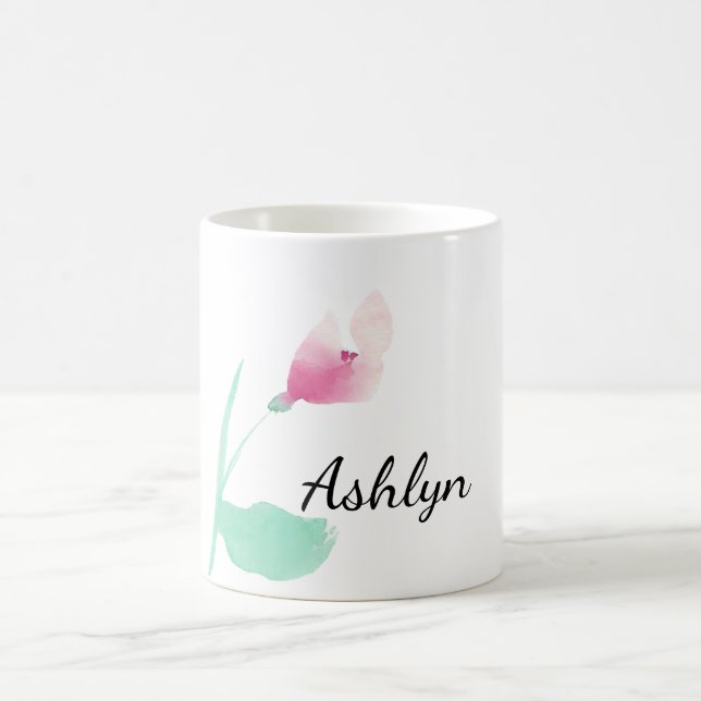 Pink Flower Personalised Name Coffee Mug (Center)
