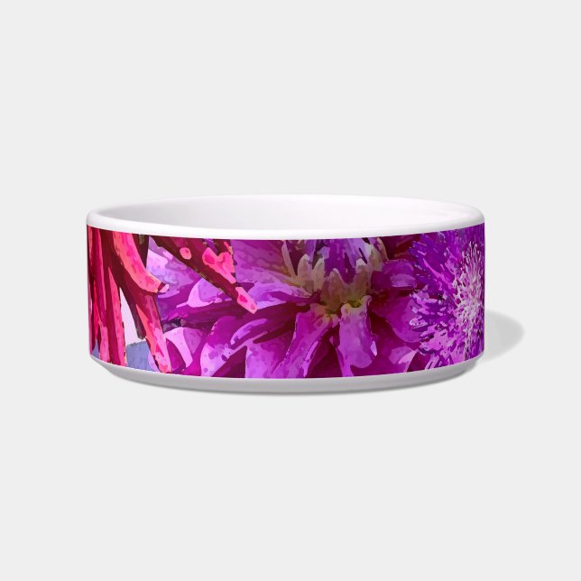 pink flower pet bowl, dahlia pet bowl (Front)