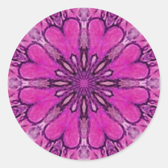 PINK FLOWER PETALS WITH HEARTS violet purple white Classic Round Sticker (Front)