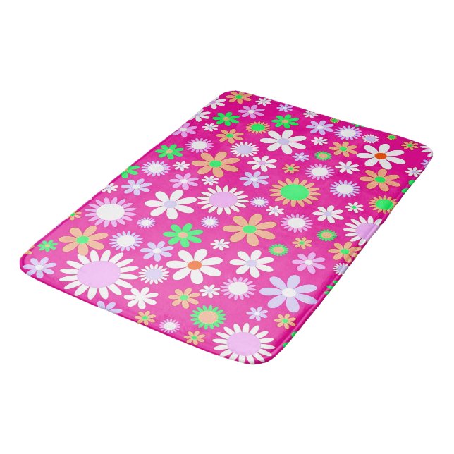 Pink Flower Power Bath Mat (Angled)