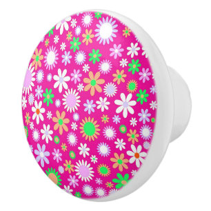 Pink Flower Power Ceramic Knob