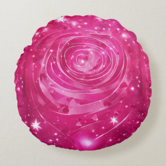 Pink Flower Print Round Pillow .