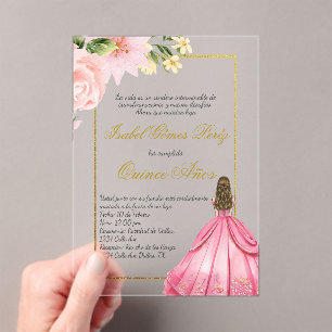Pink flower Quince invitation in Spanish