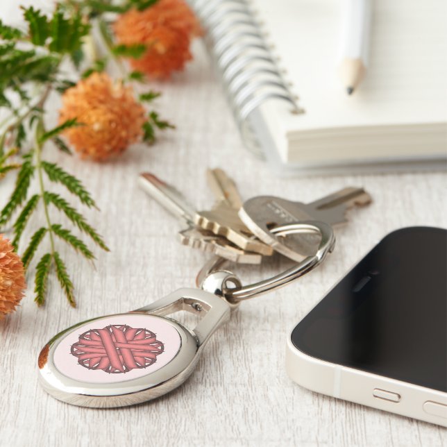 Pink Flower Ribbon by Kenneth Yoncich Key Ring (Side)
