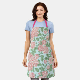 Pink Flower Rose Garden Bouquet Pattern Apron