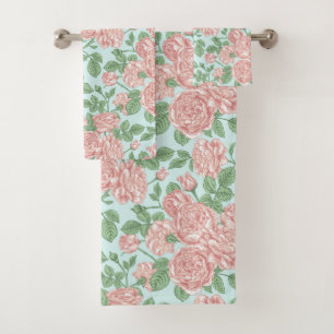 Pink Flower Rose Garden Bouquet Pattern Bath Towel Set