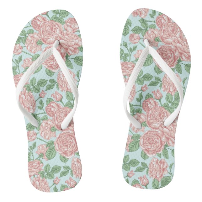 Pink Flower Rose Garden Bouquet Pattern Jandals (Footbed)