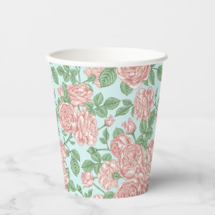 Pink Flower Rose Garden Bouquet Pattern Paper Cups