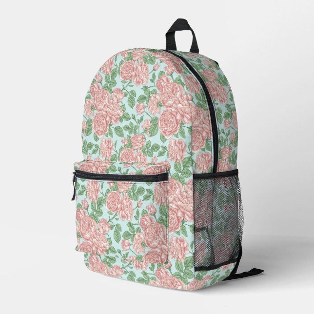 Pink Flower Rose Garden Bouquet Pattern Printed Backpack (Back Corner Right)