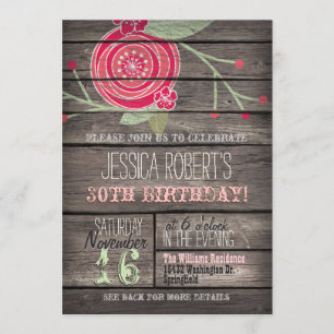 Pink Flower, Rustic Country 30th Birthday Party Invitation
