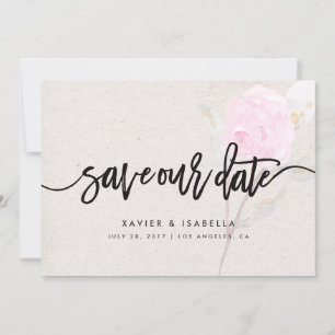 Pink Flower Save The Date Announcement