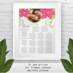 Pink Flower SeatingChart Table Number Alphabetical Poster