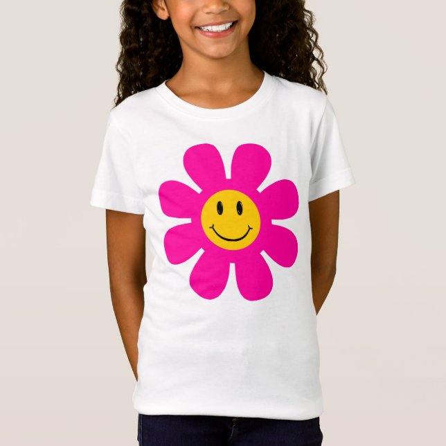 Pink Flower Smiling Face T-Shirt (Front)