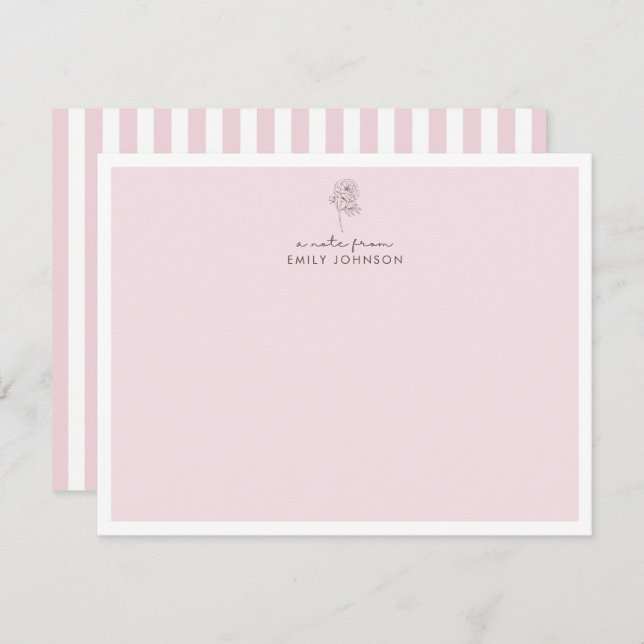 Pink flower & Stripes a Note From Flat Note Card (Front/Back)