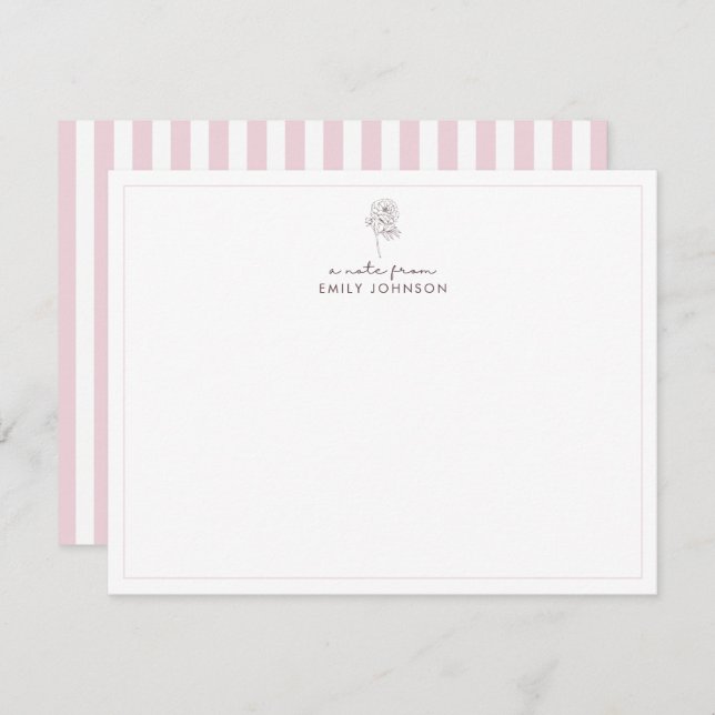 Pink flower & Stripes a Note From Flat Note Card (Front/Back)