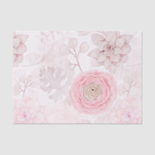 Pink Flower Succulent Illustration Summer Pattern Tissue Paper