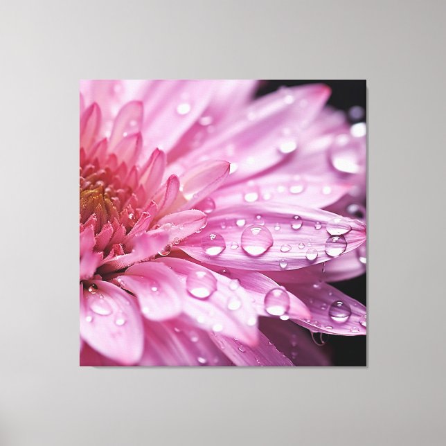 Pink Flower Super Macro with Raindrops Canvas Print (Front)