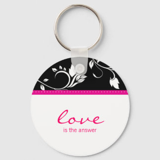 PInk Flower Swirls key chain Love is the answer