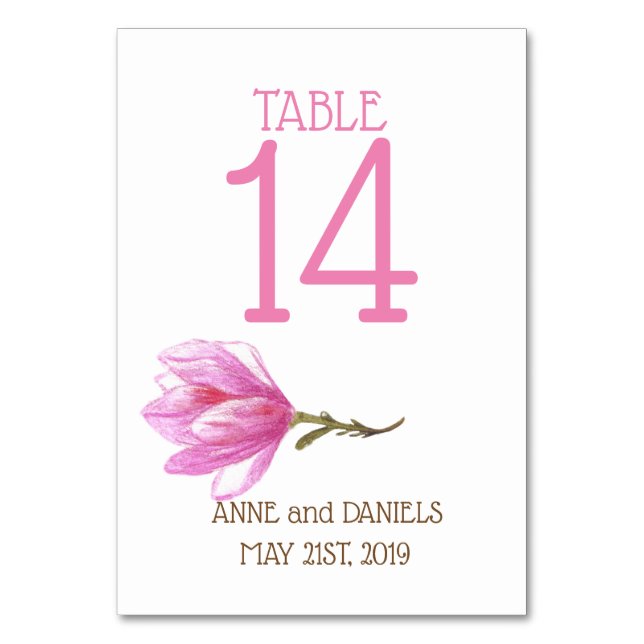 Pink Flower Table Number Cards (Front)