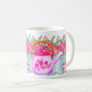 Pink Flower Teapot – Elegant Floral Design for Hot Coffee Mug