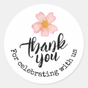 Pink Flower Thank You For Celebrating With Us Classic Round Sticker