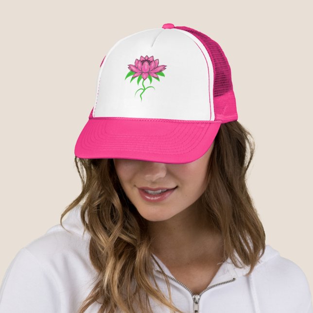 Pink flower trucker hat (In Situ)