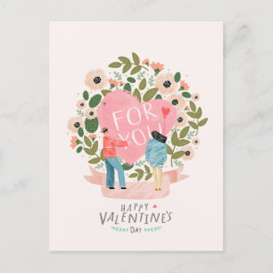 Pink Flower Valentine Holiday Postcard