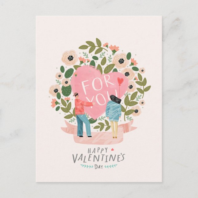 Pink Flower Valentine Holiday Postcard (Front)
