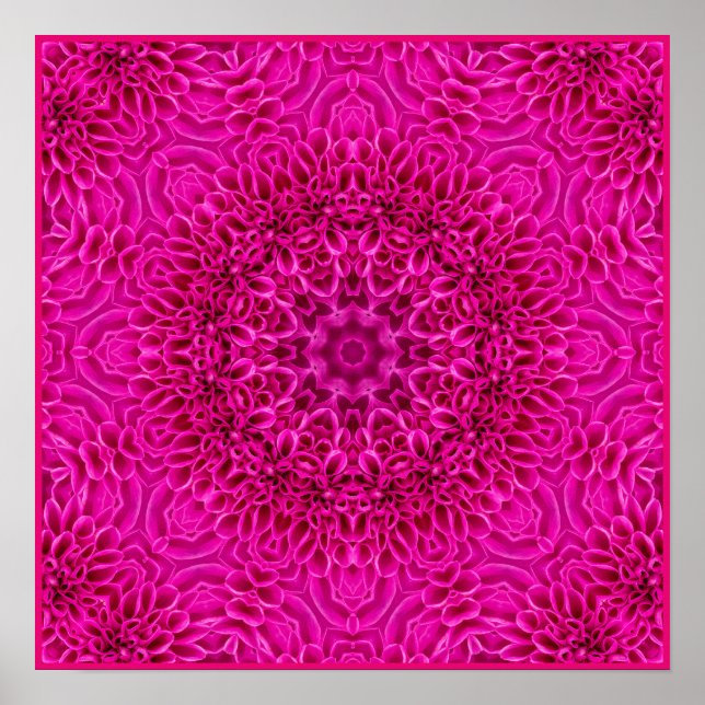 Pink Flower Vintage Fractal Kaleidoscope Poster (Front)