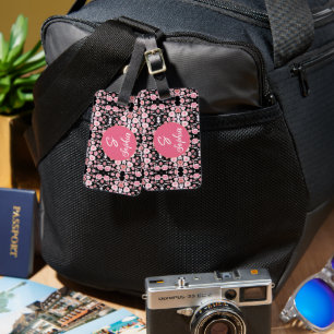 pink flower vintage pattern   custom Calligraphy Luggage Tag