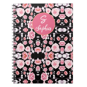pink flower vintage pattern   Custom Monogram Notebook