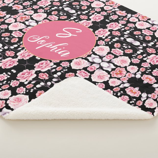 pink flower vintage pattern | Custom Monogram Sherpa Blanket (3/4)