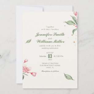 Pink Flower Vintage Wedding Invitation